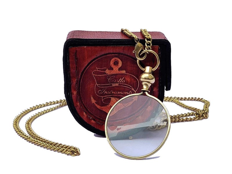 Castle Instruments Magnifying Glass, Optical Magnifier Lens with Necklace Chain Monocle for Library Reading Fine Print Zooming Increase Vision Jewelry Gold and Sliver - Image 2